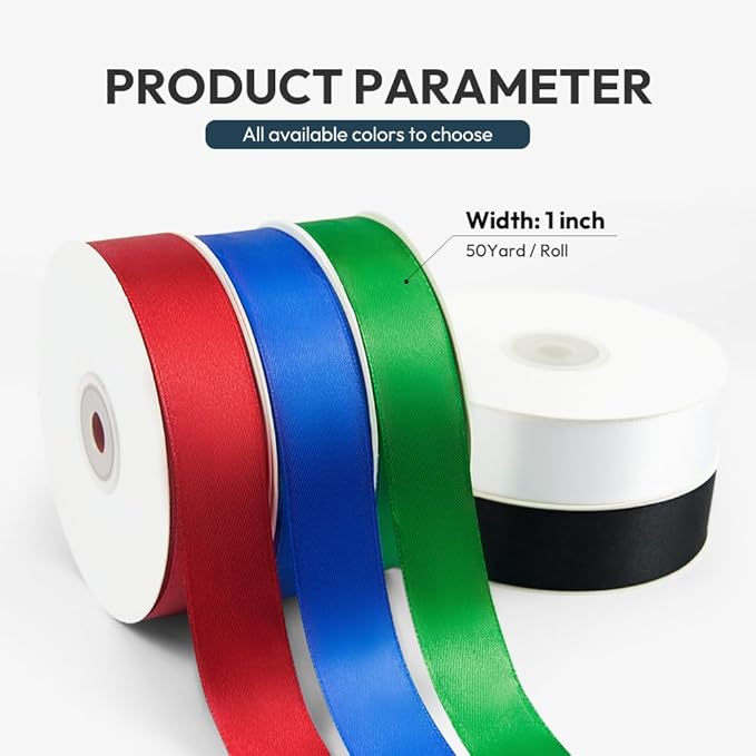 KMER LIFE 1 Inch Wide x 50 Yards Ivory Single Faced Polyester Satin Ribbon - Image 2