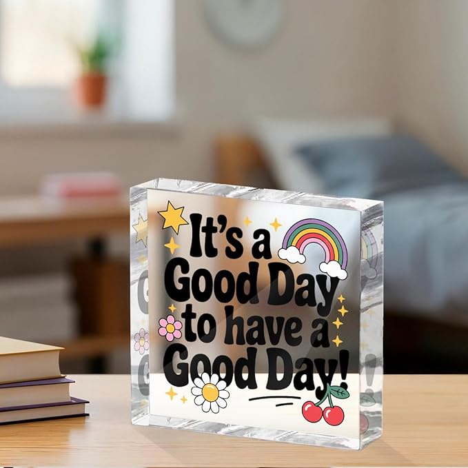 Positive Desk Decor Acrylic Sign 4X4 Inch, Rainbow Cherry Flower Desk - Image 3