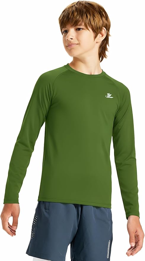 DEVOROPA Youth Boys Compression Shirt Long/Short Sleeve Football Baseball Undershirt Quick Dry Kids Sports Baselayer Crewneck