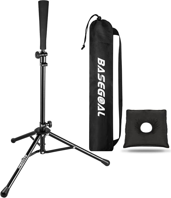 BaseGoal Batting Tee Baseball Tee,Softball Travel Portable Tee Tripod Stand Rubber Tee for Batting Training Practice with Carrying Bag