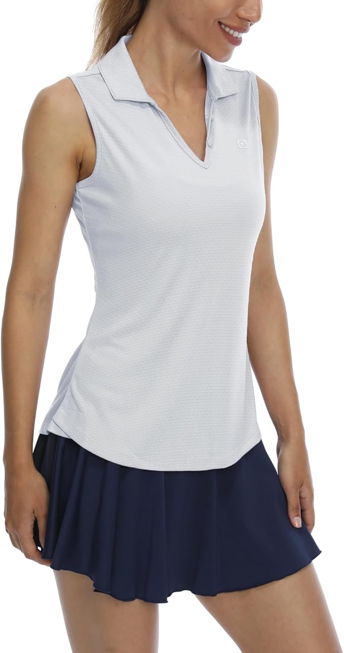 LastFor1 Women's Sleeveless Polo Golf Shirts Quick Dry 50+ UV Protection V-Neck with Collar Lightweight Tennis Tank Tops