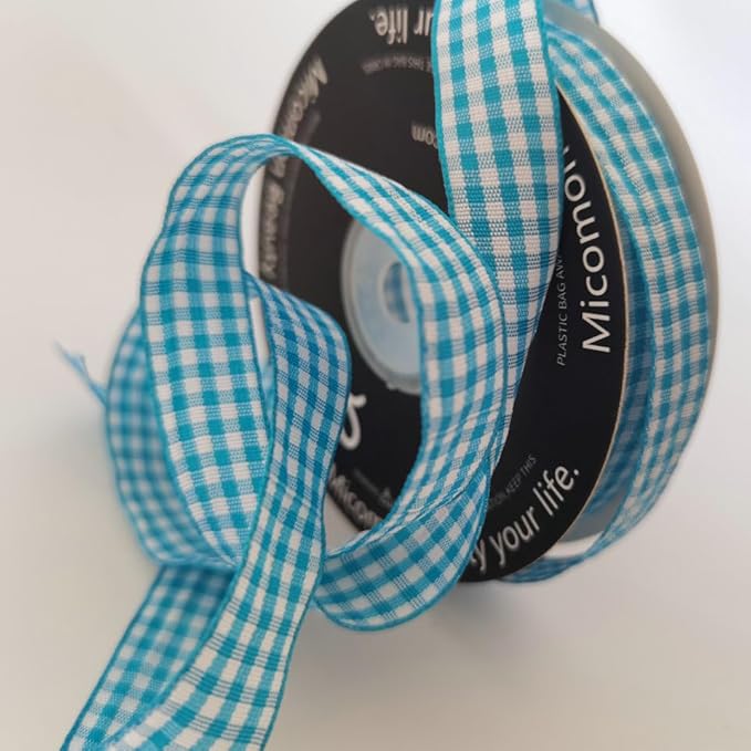 Vivid Blue and White Woven Edge Plaid Ribbon 100% Polyester Gingham Ribbon 25 - Image 7
