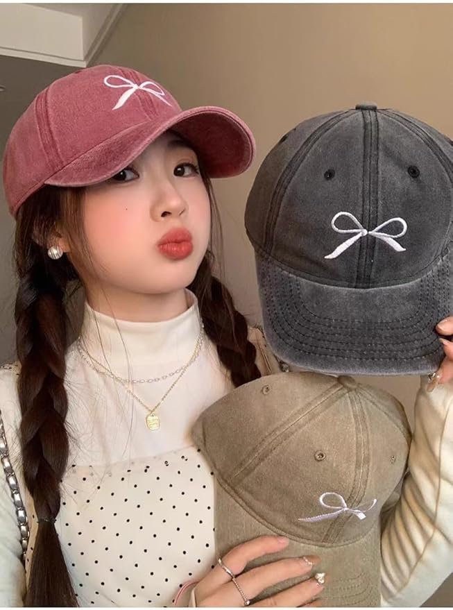 Sumleno Womens Trendy Cute Bow Baseball Cap Y2k Aesthetic Preppy Sun Cap Hiking Travel Trucker Hat Accessories