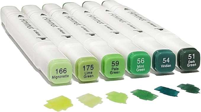 6pcs Green Forest Trees Grass Colors Alcohol Markers Set, Dual Tips Art Markers by Arhomet