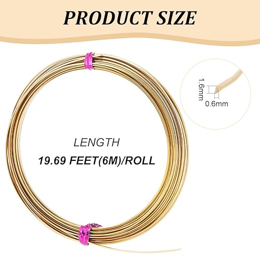 BENECREAT 19.6 Feet 22 Gauge Half Round Copper Wire 1.6mm Wide Brass Craft Wire - Image 2
