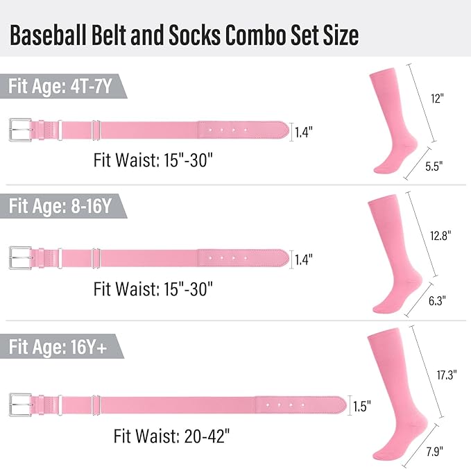 Baseball Socks and Belt for Youth Adult Softball Socks Combo Elastic Waist Belt for Men Kids Boys Girls Women JASGOOD