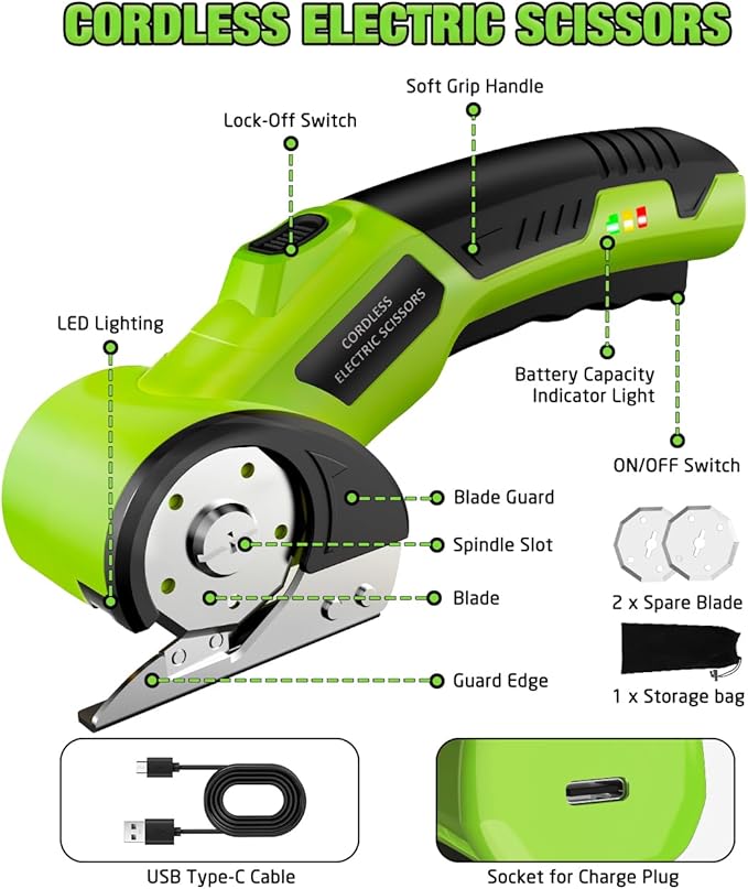 Cordless Electric Scissors：4V Rechargeable Cardboard Cutter, 3 Blades, Safety - Image 7