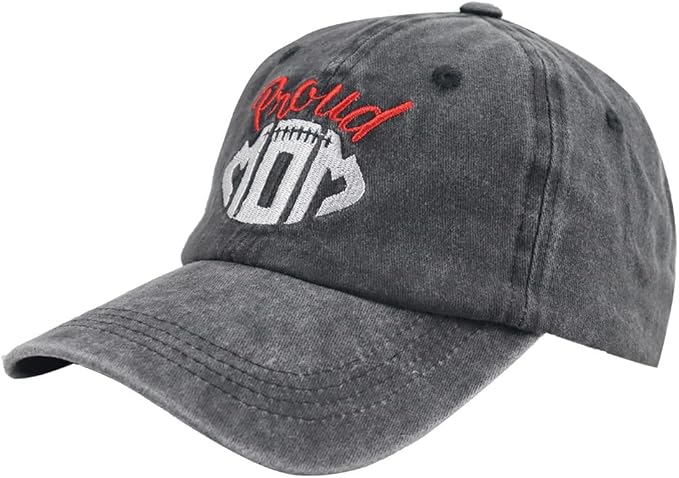 Funny Proud Softball Mom Hat for Women, Adjustable Embroidered Distressed Washed Cotton Baseball Mom Cap
