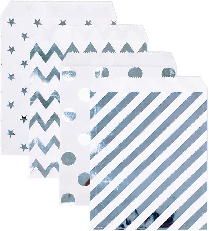 KEYYOOMY 100 Pcs Silver Candy Buffet Bags Small Cookie Bags Polka Dot Paper by KEYYOOMY