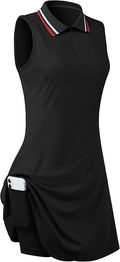 Womens Sleeveless Golf Tennis Dresses with Inner Shorts＆Pockets for Workout Exercise