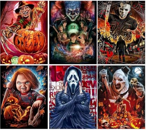 6 Pack Halloween Paint by Numbers Kit for Adults without Frame 12x16 inch