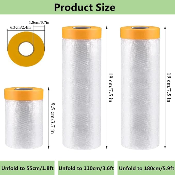 Pre-Taped Masking Film-22inx65ft Tape and Drape Painters Plastic Rolls - Image 2