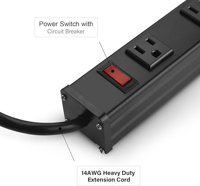 CCCEI Long Heavy Duty Power Strip, 16 Outlet Large Metal Power Strip, Garage - Image 3