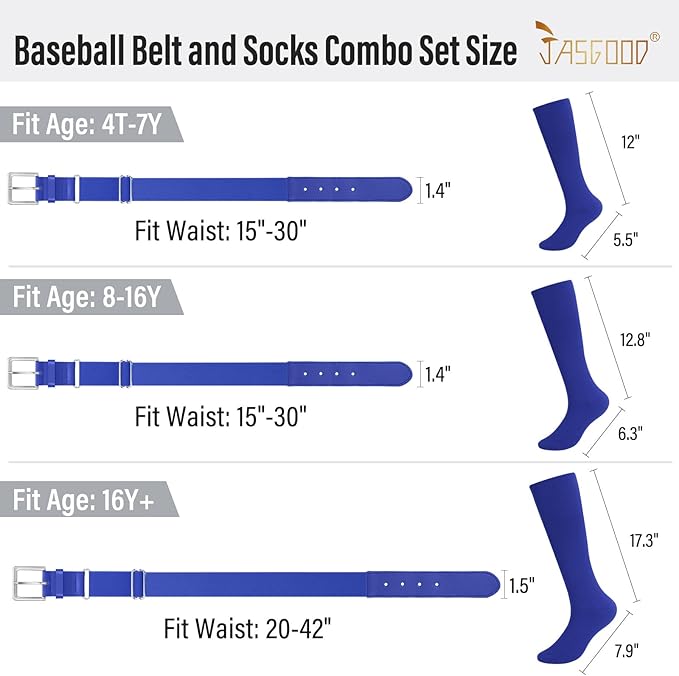 Baseball Socks and Belt for Youth Adult Softball Socks Combo Elastic Waist Belt for Men Kids Boys Girls Women JASGOOD