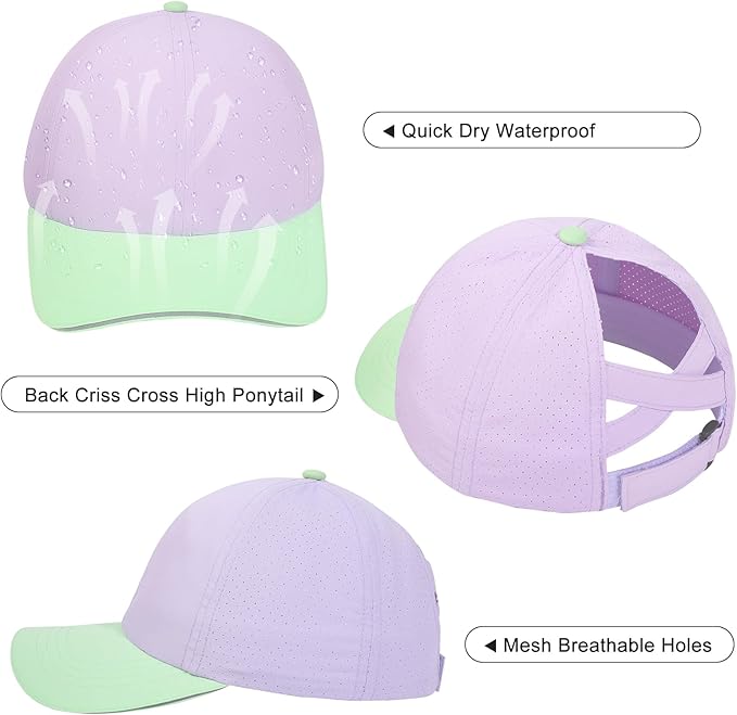 Girls Criss Cross Ponytail Hat Mesh Baseball Cap Kids Quick Dry Ponycap Hats Outdoor Summer Sports Hat Age 7-12