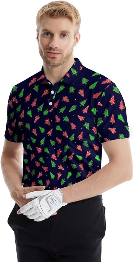 HUURAY Funny Golf Polos for Men Funny Print Short Sleeve Shirts Quick Dry Polo Shirts Hawaiian Shirt Performance Golf Outfits