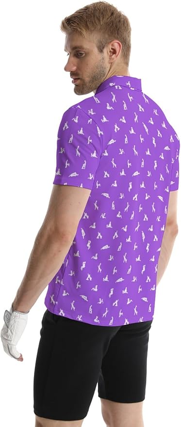 HUURAY Funny Golf Polos for Men Funny Print Short Sleeve Shirts Quick Dry Polo Shirts Hawaiian Shirt Performance Golf Outfits