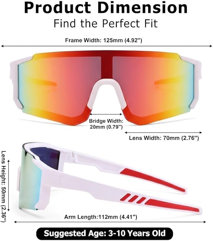 Kids Baseball Sunglasses - Youth Baseball Sunglasses for Toddler Boys Girls - Sports Softball Shades Age 3-10