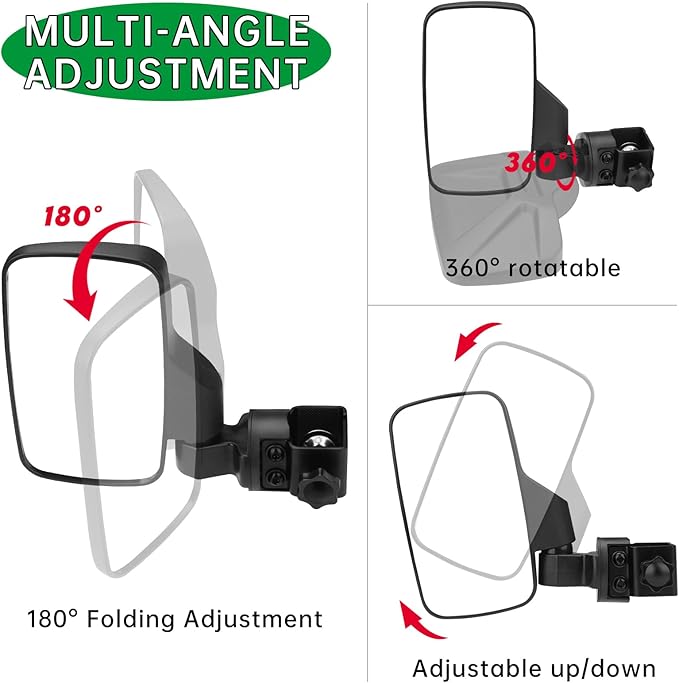 SHEJISI Golf Cart Mirrors,Golf Cart Mirrors Rear View is Universal Fits 0.7"-1.35" Square Rail,No Drilling,360° Rotation,Foldable,High Definition,Durable Anti-Shudder,Fits Club Car,EZGO,Yamaha,Zone