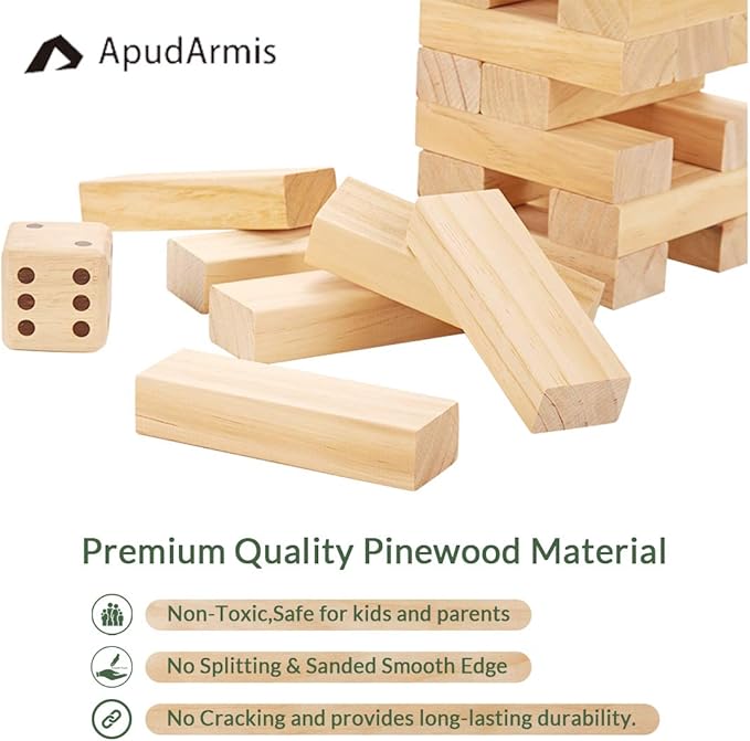 ApudArmis 60 PCS Tumble Tower, Pine Wooden Stacking Timber Game - Image 2
