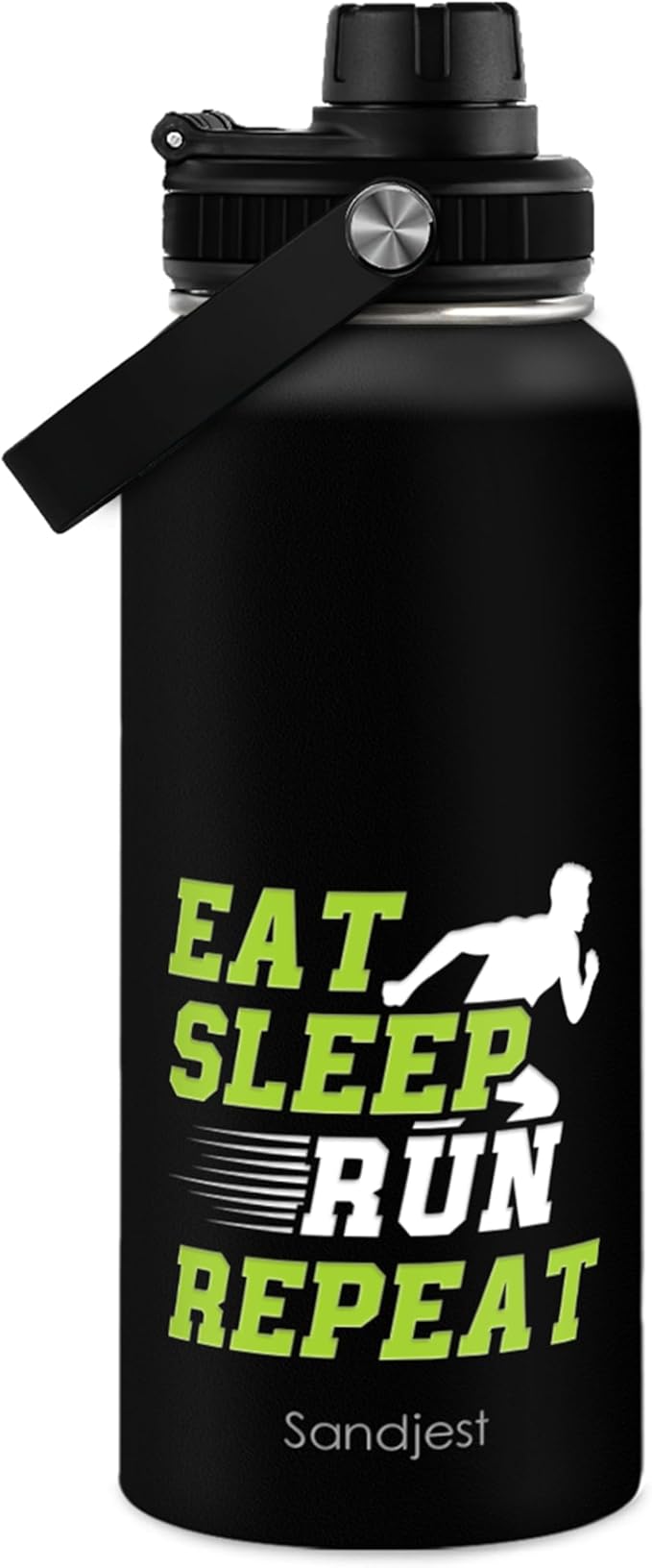 SANDJEST Running Insulated Stainless Steel Water Bottle 32oz, Eat Sleap Run Repeat, Vacuum Chug Lid Travel Tumbler for Men Friends Dad Brothers Runners, Gift for Birthday Christmas
