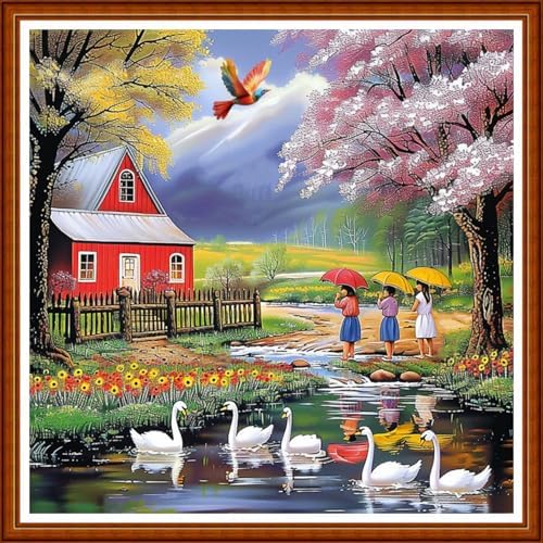 Joyhoor Stamped Cross Stitch Kits for Beginners Needlepoint Kits for Adults Embroidery Kits 11CT Counted Cross Stitch Kits Printed Embroidery Pattern-Outdoor Scenery 18x18 inchs
