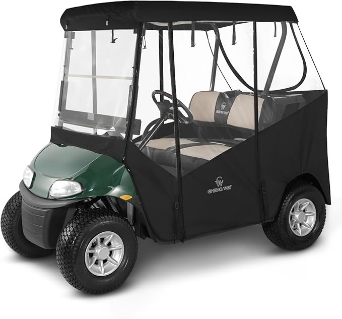 2 Passenger Golf Cart Enclosure for Ezgo TXT RXV, 600D Waterproof Driving Rain Cover with Full Roll-Up Clear Windows & Doors, Heavy Duty Zippers & Side Mirror Openings