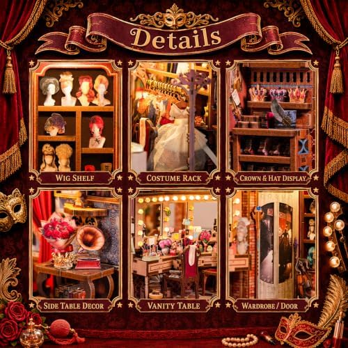 fifijoy Theatre Dressing Room DIY Book Nook Kit - DIY Miniature Dollhouse Book Nook Kit, Classic Theater 3D Wooden Puzzle Model Bookshelf Insert Decor, Gift for Craft Lovers (with Yellow Light)