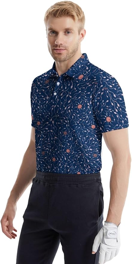 HUURAY Funny Golf Polos for Men Funny Print Short Sleeve Shirts Quick Dry Polo Shirts Hawaiian Shirt Performance Golf Outfits