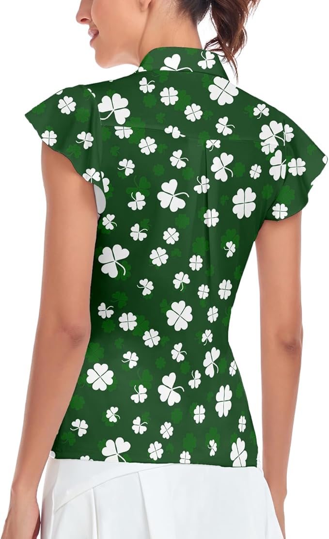 Soneven Womens Petal Sleeve Golf Shirts Moisture Wicking Lady Golf Apparel Print Tennis Sport T Shirt