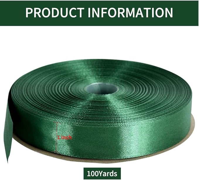 TONIFUL 1 Inch x 100yds Christmas Green Satin Ribbon, Thin Solid Color Satin - Image 2