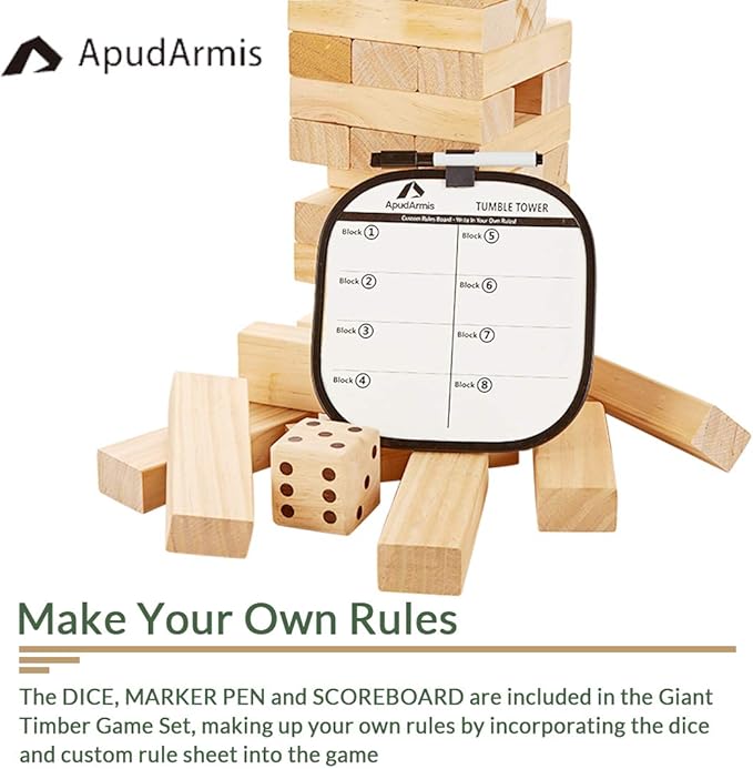ApudArmis 60 PCS Tumble Tower, Pine Wooden Stacking Timber Game - Image 4