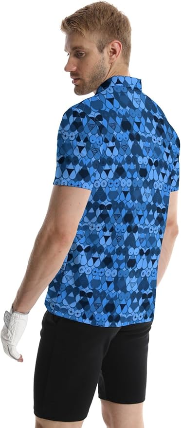 HUURAY Funny Golf Polos for Men Funny Print Short Sleeve Shirts Quick Dry Polo Shirts Hawaiian Shirt Performance Golf Outfits