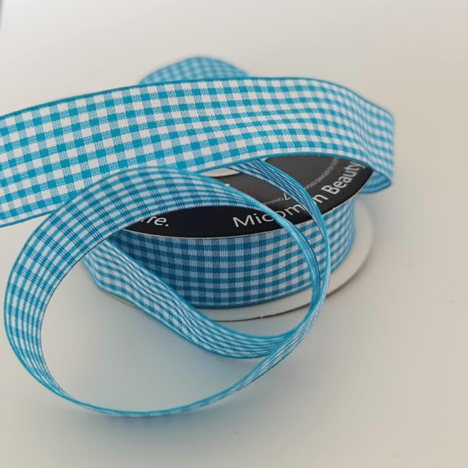 Micomon 1-Inch Vivid Blue and White Woven Edge Plaid Ribbon Polyester Gingham - Image 6