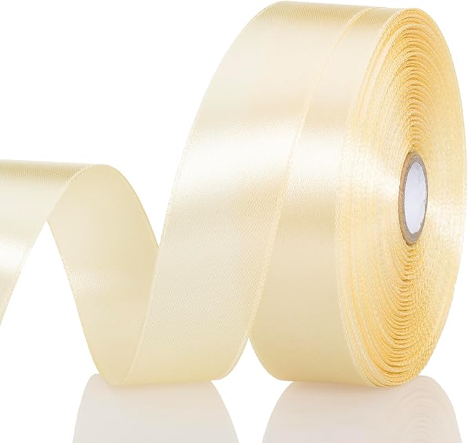 1 Inch Cream Yellow Solid Satin Ribbon, 50 Yards Craft Fabric Ribbon by YASEO