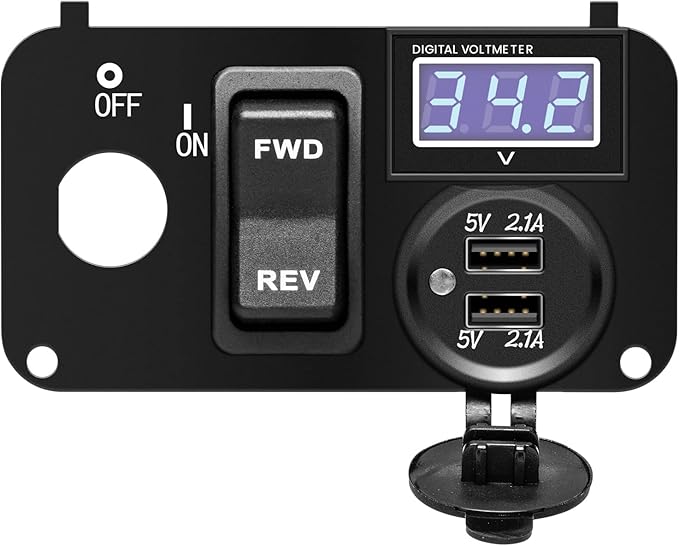 briidea 3 in 1 Multifunctional Integrated Panel with DC 12V-90V 4.2A Dual USB Charger Sockets, LED Wide Range Voltmeter & Forward Reverse Switch, Golf Cart Accessories for EZGO TXT, PDS & Medalist