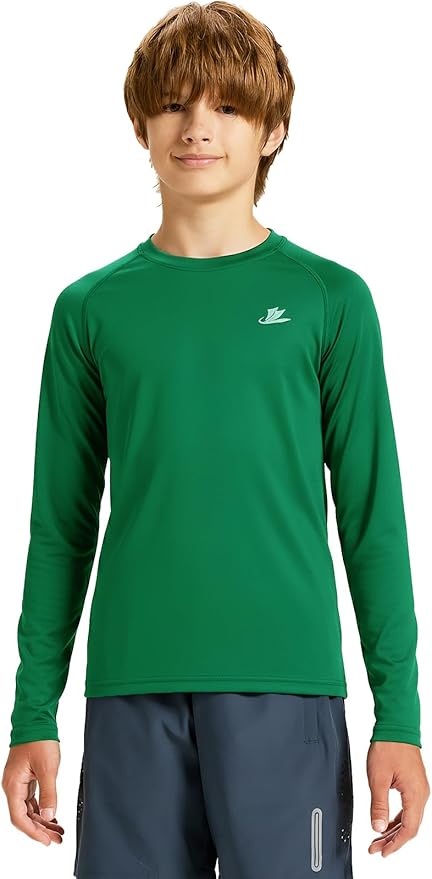 DEVOROPA Youth Boys Compression Shirt Long/Short Sleeve Football Baseball Undershirt Quick Dry Kids Sports Baselayer Crewneck