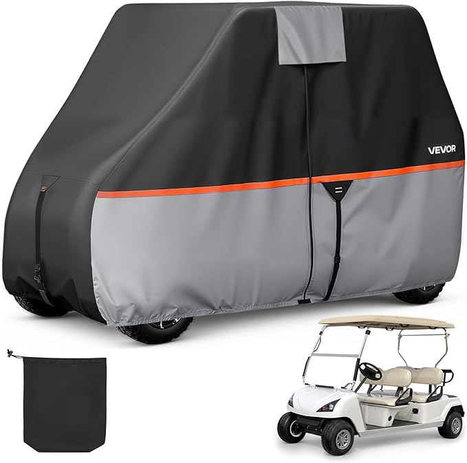 VEVOR Golf Cart Cover, Full Coverage 2+2/4 Passenger Golf Cart, 420D Waterproof Oxford Fabric Club Car Cover Fits Most Carts Club Car, Yamaha, EZGO, Honda, Silver-Coated Layer & Three Zipper Doors
