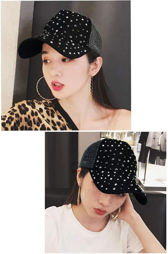 Gudessly Adjustable Breathable Rhinestone Baseball Cap for Women Bling Sequins Casual Sports Cap