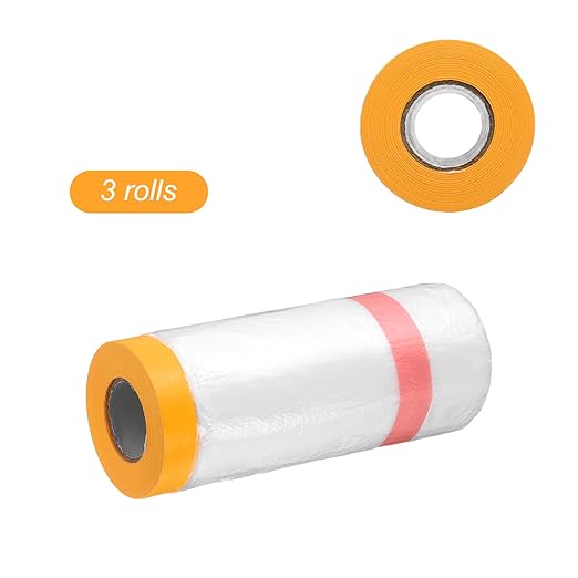 HARFINGTON 3 Rolls Pre-Taped Masking Film 43.3" x65.6ft Double Adhesive Tape - Image 3