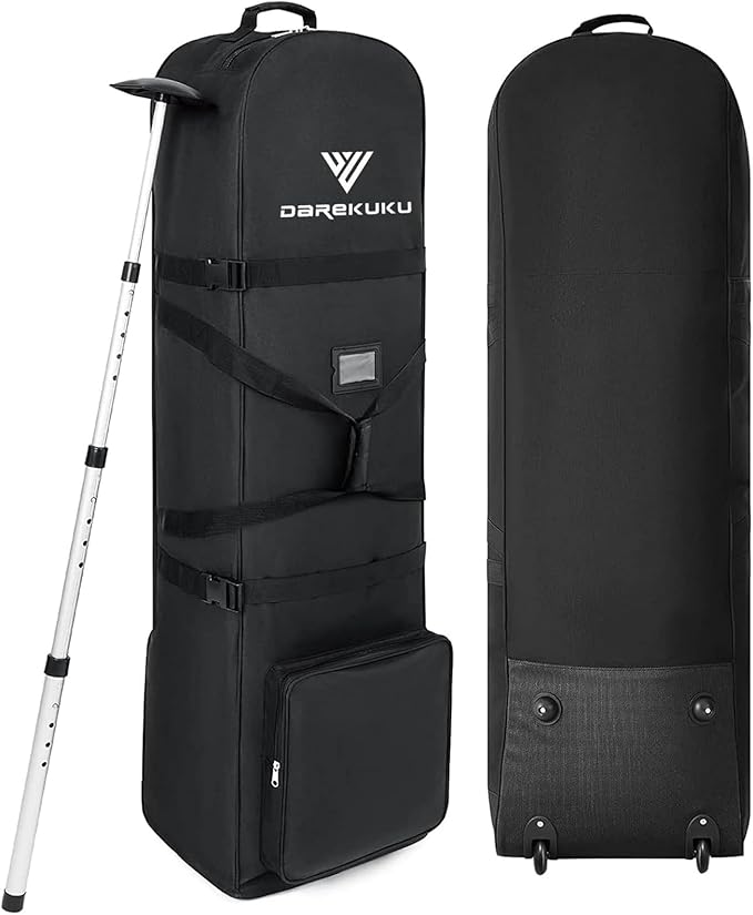 DAREKUKU Golf Travel Bags for Airlines with Adjustable Support Rod and Detachable Shoulder Straps, Hard case Top Soft Foldable Golf Club Travel Covers