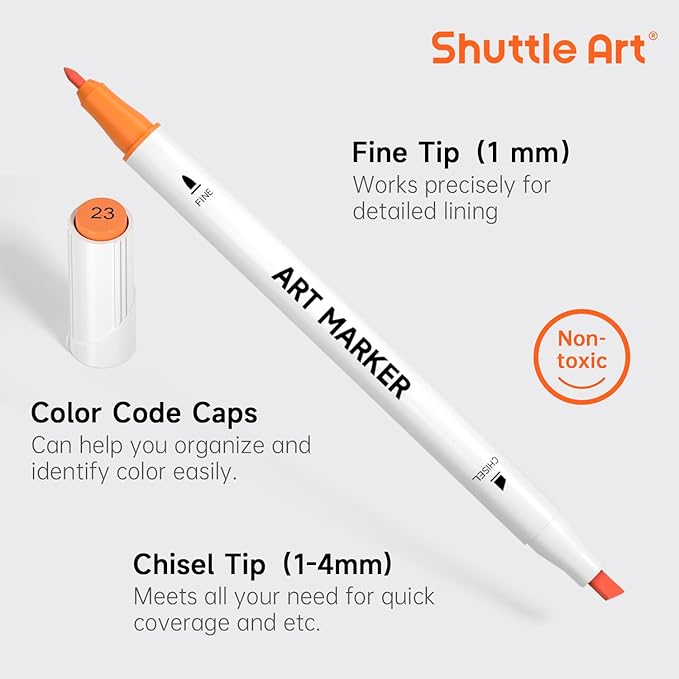 Shuttle Art 61 Colors Alcohol Markers, 60 Colors Dual Tip Art Marker Set Plus 1 - Image 3