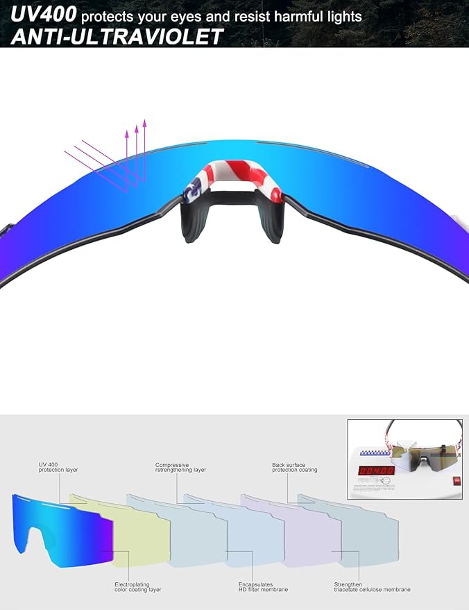 OULAIQI Cycling Sunglasses Polarized Sunglasses for Cycling Men Women with 1 Lens or 3 Interchangeable Lens Baseball Glasses