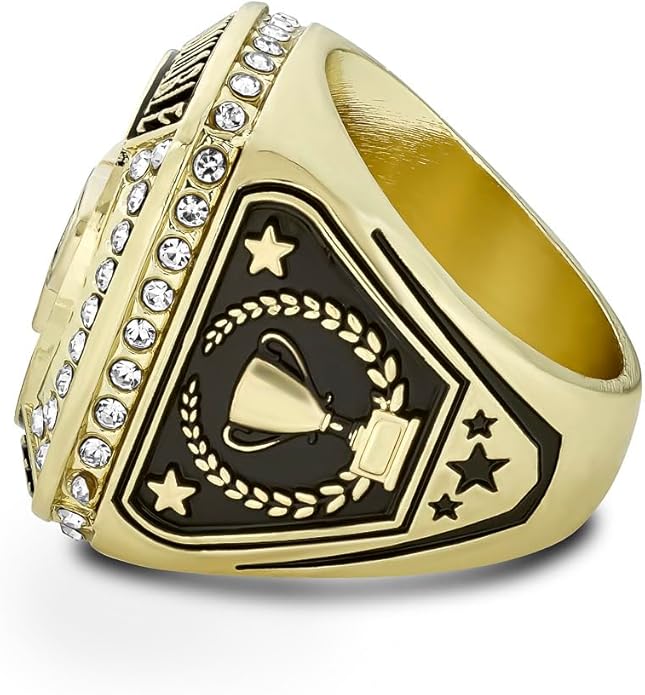 Express Medals Champion Gold MVP Most Valuable Player Trophy Ring Award Gift Prize with Display Neck Chain and Stand Championship Rings