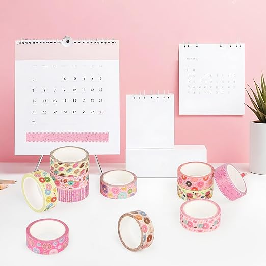 12 Rolls Donut Washi Tape Set, Candy Donuts Stars Masking Tapes, Cartoon Craft - Image 5