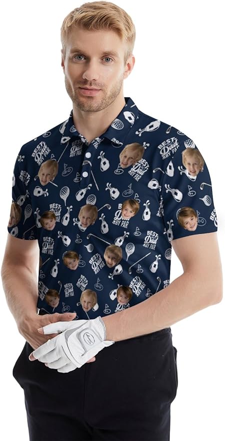 HUURAY Funny Golf Polos for Men Funny Print Short Sleeve Shirts Quick Dry Polo Shirts Hawaiian Shirt Performance Golf Outfits