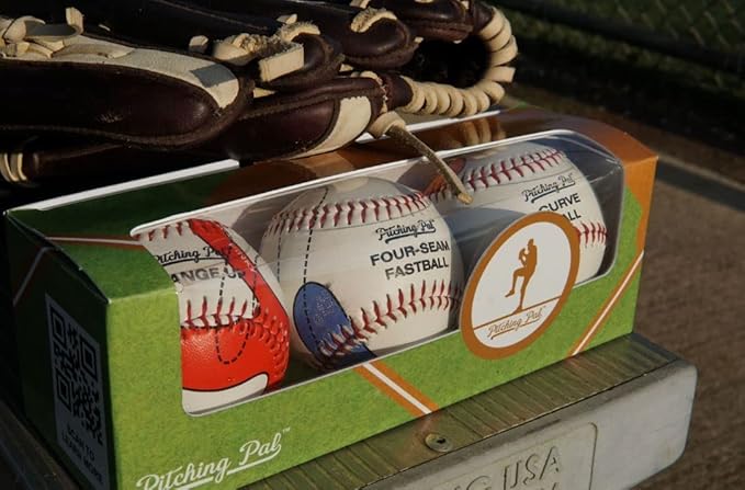 Pitching Pal - Best Baseball Pitching Trainer - Pack of 3 Balls: 4 Seam Fastball, Change-up, Curveball