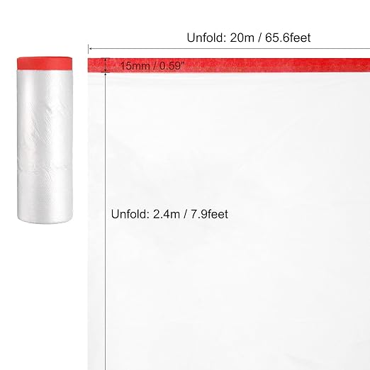 uxcell Pre-Taped Masking Film, 7.9ft x 66ft High-Tack Painters Tape Plastic - Image 2
