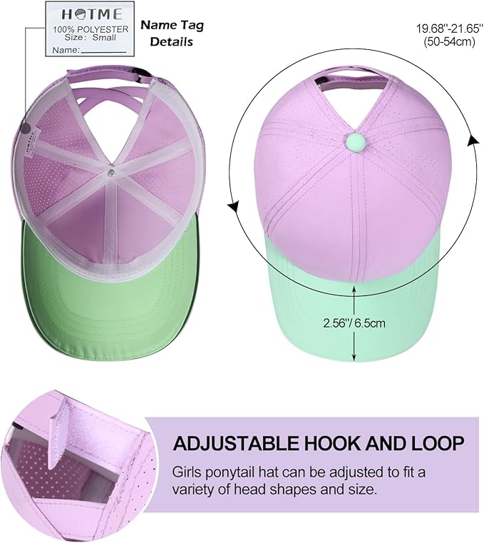 Little Girls Reflective Baseball Cap Criss Cross Ponytail Hat Kids Quick Dry Mesh Summer Sports Hat for Toddler Ages 3-8