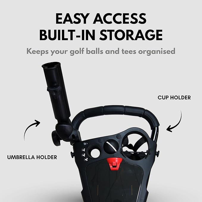 Qwik-Fold 3-Wheel Golf Push Cart with Foot Brake – 1-Second Fold & Unfold Folding Golf Trolley, Lightweight Aluminum Frame, Adjustable Handle, Ball-Bearing Wheels, Umbrella Holder & Storage